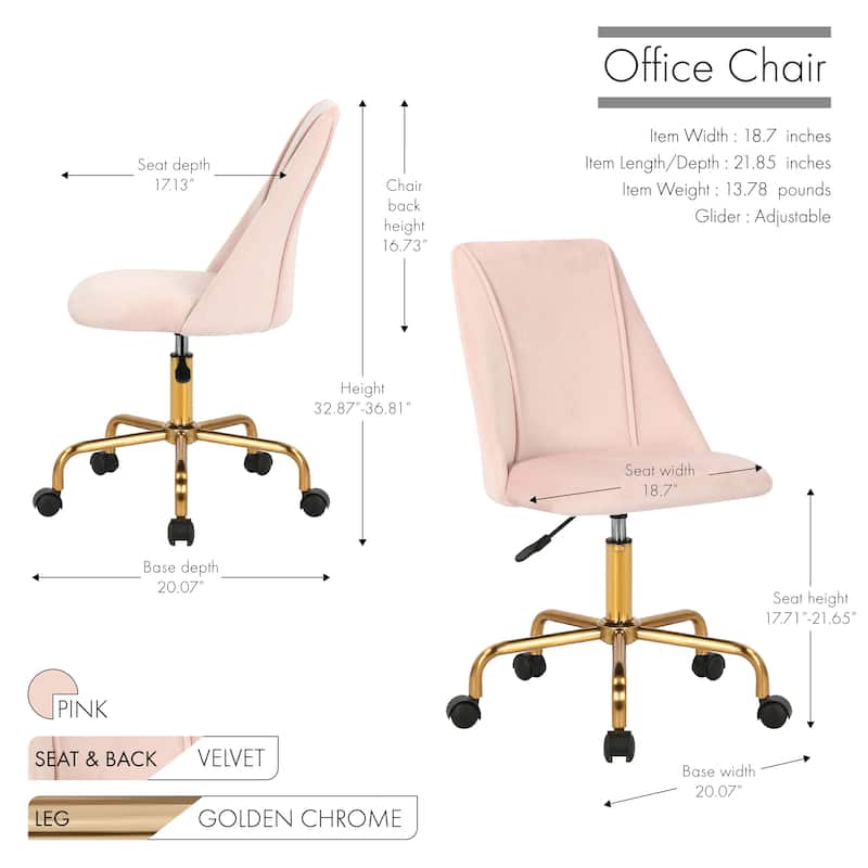 Porthos Home Caia Armless Office Chair, Velvet, Gold Metal Legs