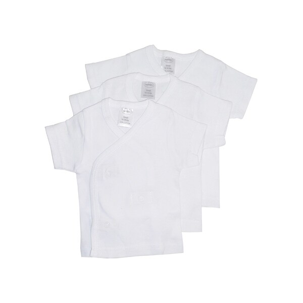 Bambini Baby White Rib Knit White Short Sleeve Side-Snap Shirt 3-Pack