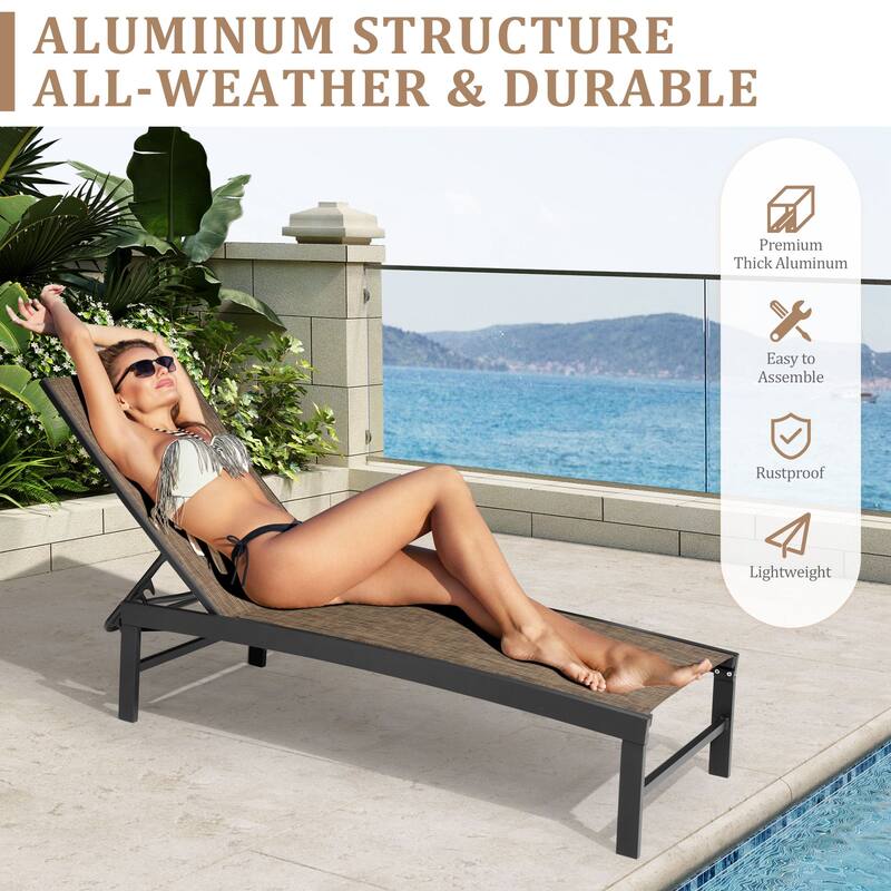 VredHom Outdoor Aluminum Adjustable Chaise Lounge Chairs and Side Table Set - 60.4 in L * 24.6 in W * 16.1/40.8 in H