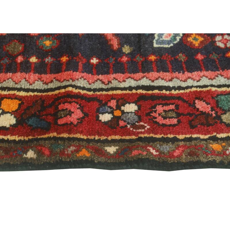 Fine Vintage Distressed Dillad Navy/Red Runner - 3'5" x 8'3"