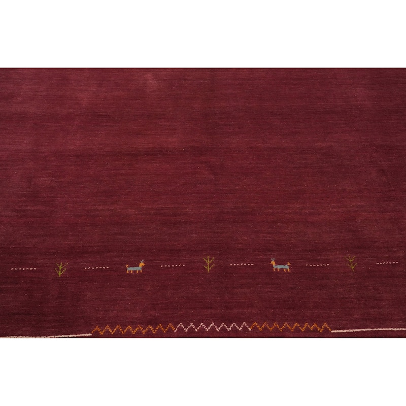 Hand Knotted Oriental 100% Wool Carpet Tribal Animal Pictorial Red Gabbeh Area Rug - 7' 10'' X 8' 3''