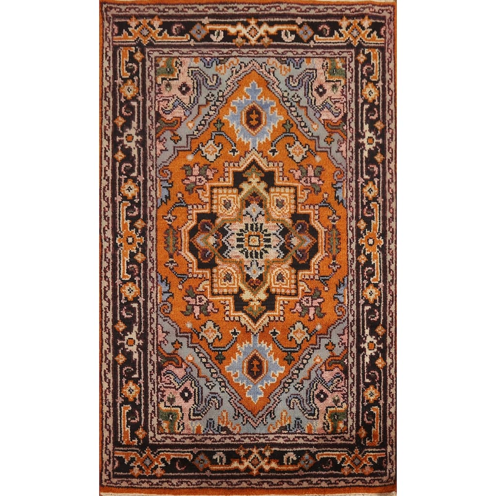 Hand Knotted Oriental 100% Wool Carpet Traditional Medallion Oranges & Rust Heriz (serapi) Area Rug - 5' 1'' X 3' 1''
