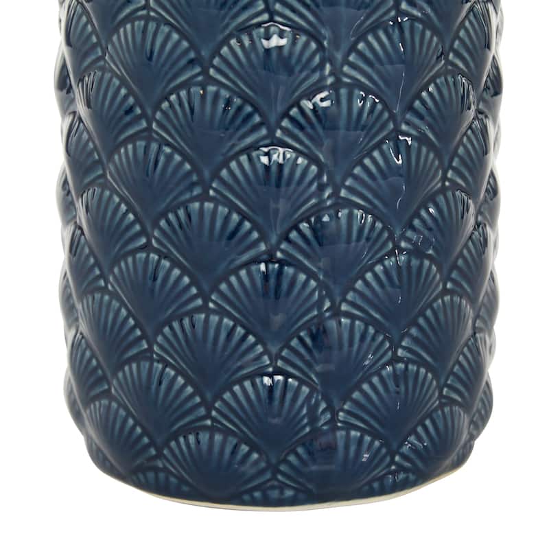 Ceramic Vase with Shell Designs - Blue - Roche River Decor - 6"W x 6"L x 13"H