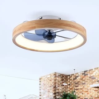 Lunadrift 20" Modern Scandi Flush Mount Bedroom Quiet Ceiling Fan with Light and Remote, Dimmable，6-Speed,Wood + White Finish