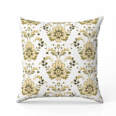 Ornate Opulence Faux Suede Reversible Throw Pillow Beige and Olive