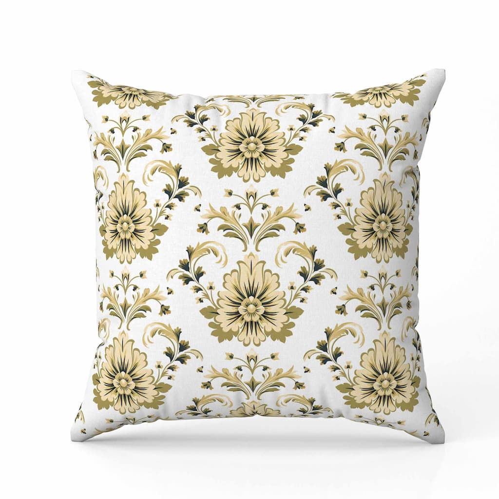 Ornate Opulence Indoor/Outdoor Reversible Throw Pillow Beige and Olive