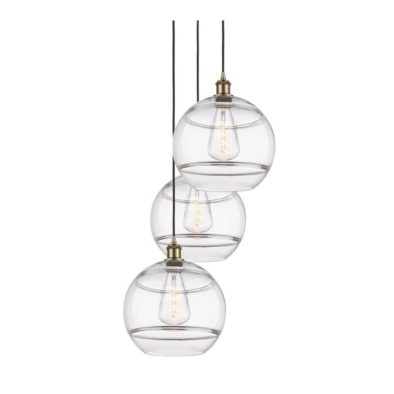 Innovations Lighting 113B-3P-41-19 Rochester Pendant Rochester 3 Light - Antique Brass / Clear