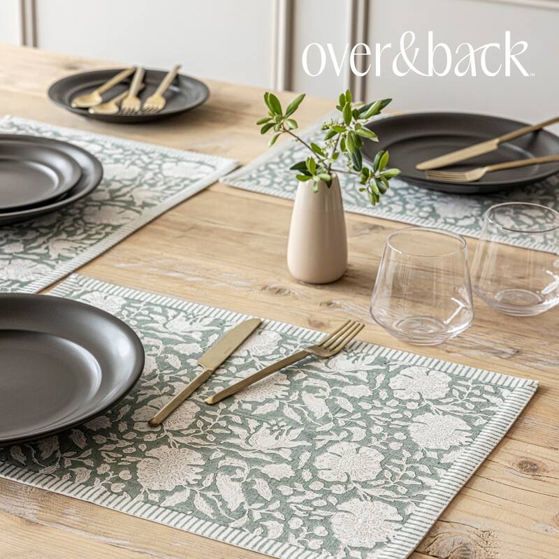 over&back Hand-Blocked 100% Cotton Placemats - Machine Washable - Set of 4