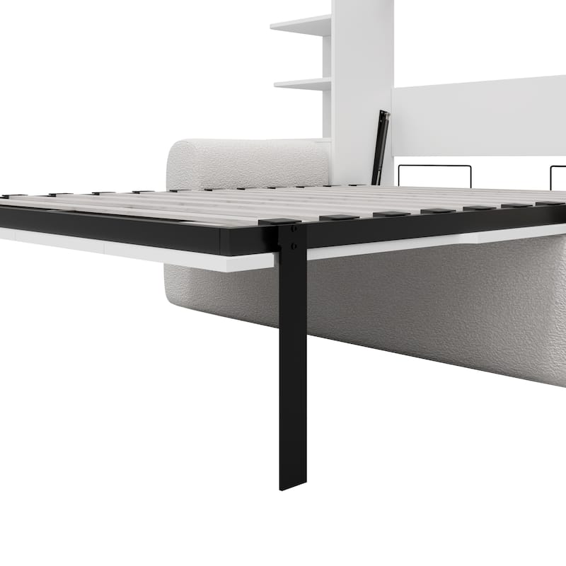 Queen Wall Murphy Bed with Sofa & Storage Cabinets, Home Office & Guest Room