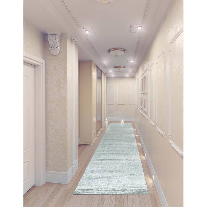 Ivory Hand-Knotted Wool Contemporary Modern Wool Flat Area Rug, Elegant Handcrafted Texture for Home Interiors - L