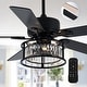preview thumbnail 1 of 11, Cusp Barn 52 Inch Modern Caged Black Ceiling Fan with Light, Crystal Chandelier Fan, Quiet DC Motor Reversible Ceiling Fan Black