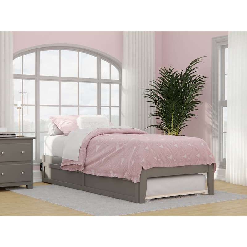 Twin XL Bed with Trundle & USB Ports - Grey Slat Kit Included - Easy Assembly