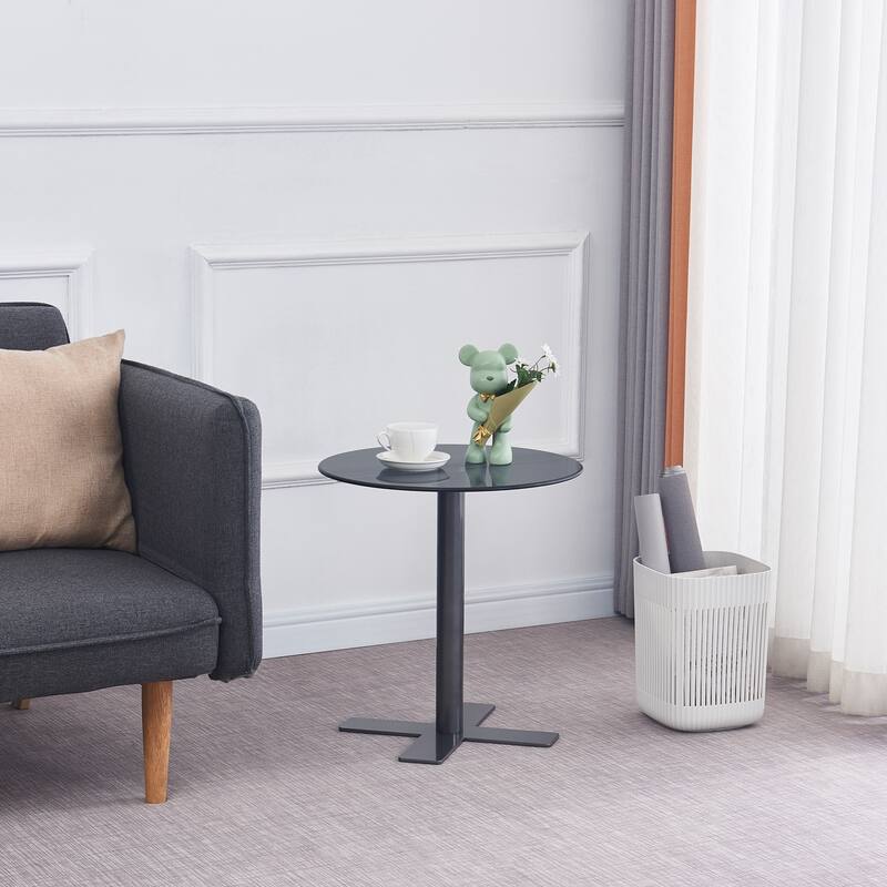 Tempered Rould Glass Dinning Table with Metal Leg - Black