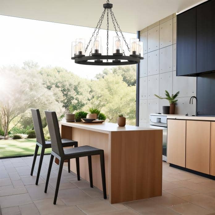Acroma 10-light Farmhouse Black Wagon Wheel Chandelier