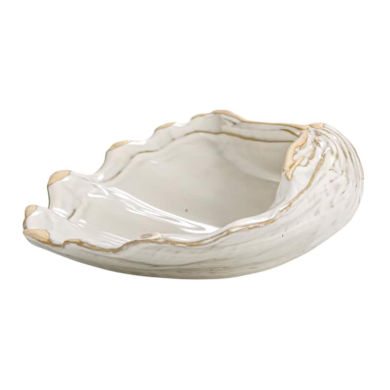 Stoneware Shell Plate with Reactive Crackle Glaze - 7.9"L x 6.1"W x 2.3"H