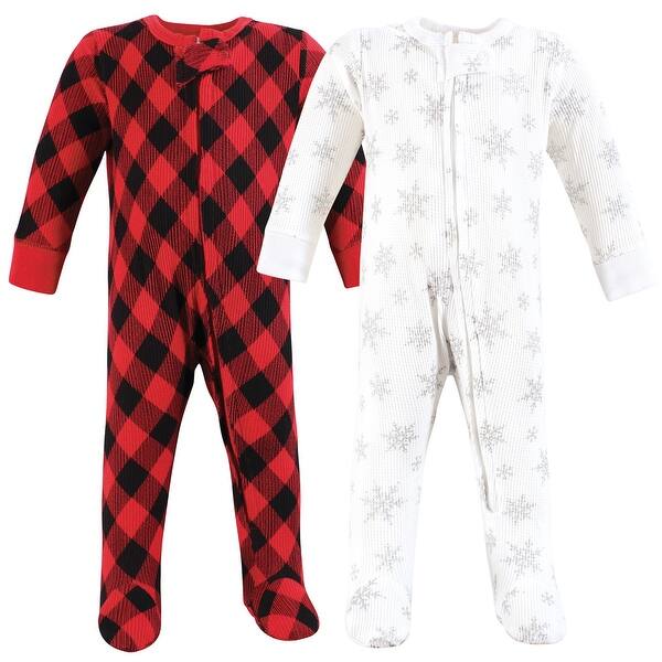 slide 1 of 1, Hudson Baby Girls Thermal Zipper Sleep and Play 2pk, Snowflake 0-3 Months - Snowflake