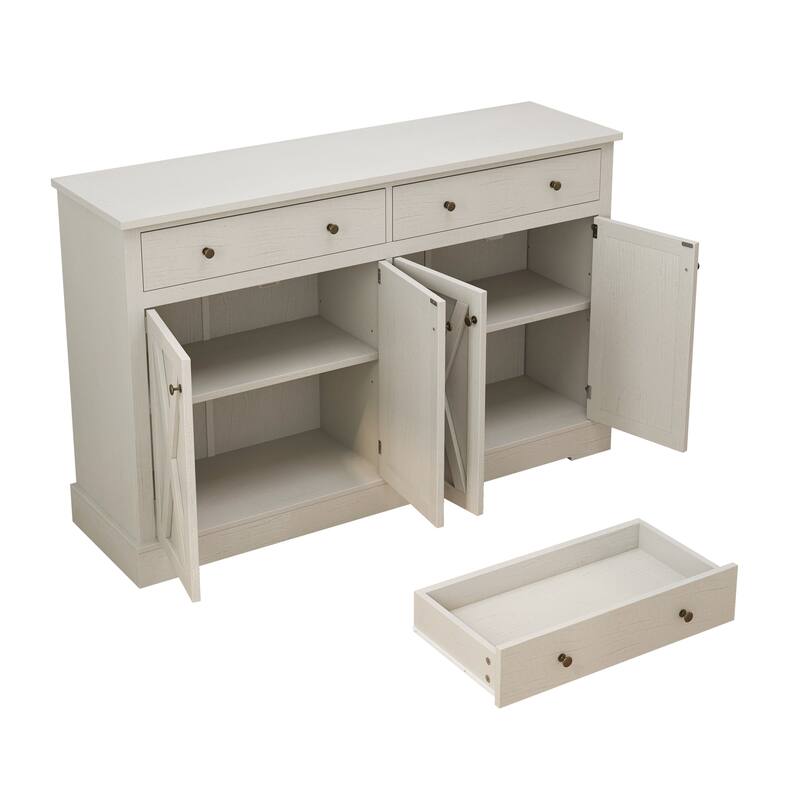 Retro 4-Door Double-Drawer Sideboard Cabinet Storage Cabinet Entryway Cabinet, for Living Room Bedroom and Kitchen