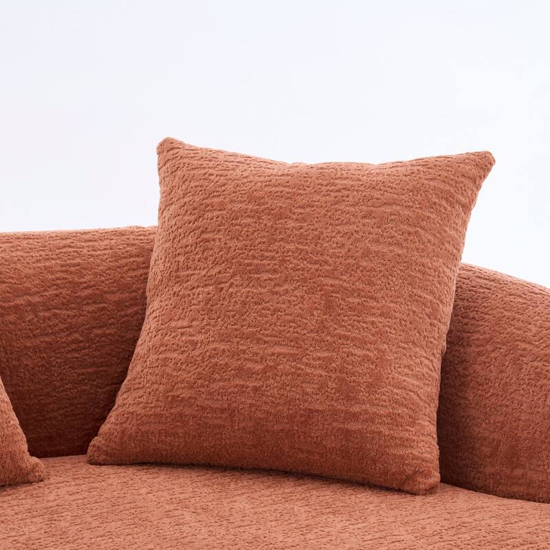 Chenille Deep Seat Loveseat Sofa, Full Compression Sponge Curved Loveseat Sofa, Cloud Floor Couch with 3 Pillows