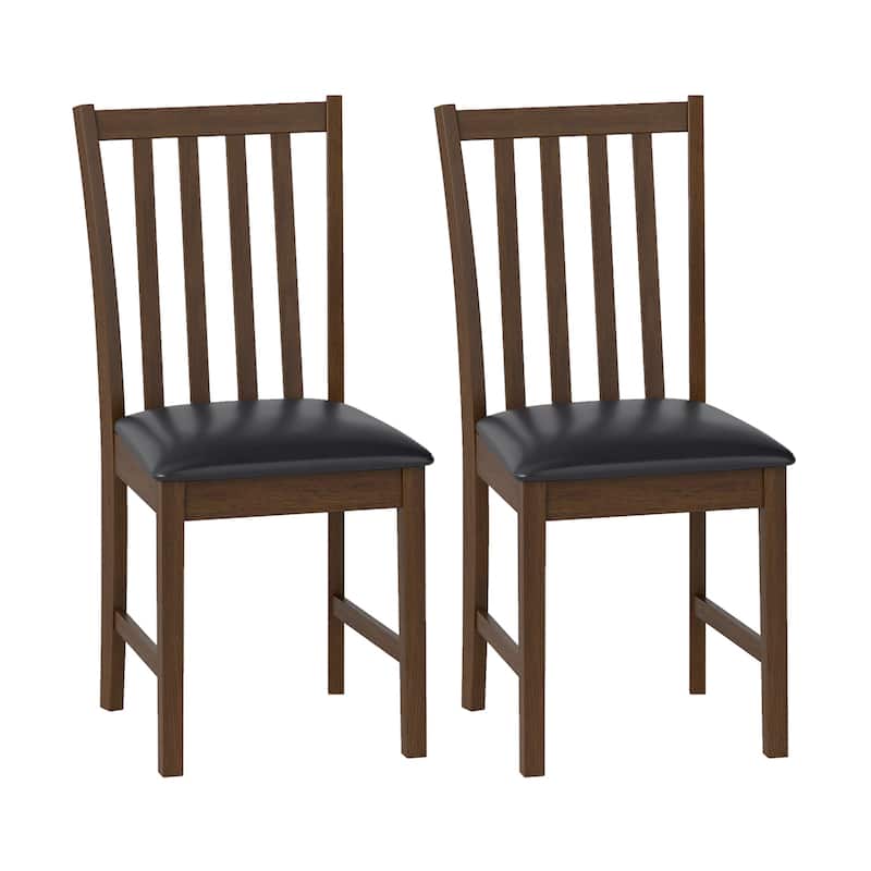 Gymax Wooden Dining Chair Set of 2 w/Rubber Wood Frame & Padded Seat & - Brown, Black