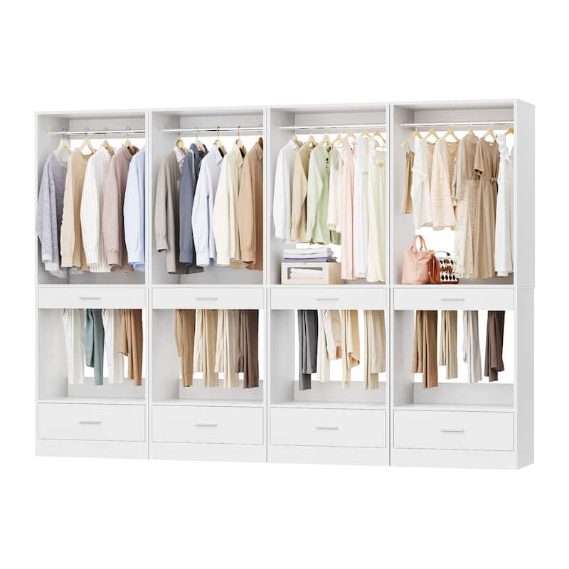 Qvella 23.6'' W Closet System with Hanging Rods and Wooden Drawers, Modular Walk-In Closet Organizer with Pants Rack
