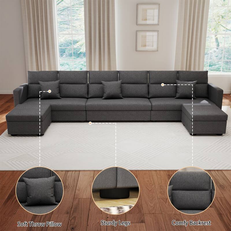 Modular Sectional Couch with Ottoman, Sectional Deep Seat Couch for Apartment