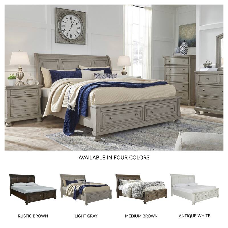 Lettner Light Gray Sleigh Bed with Storage
