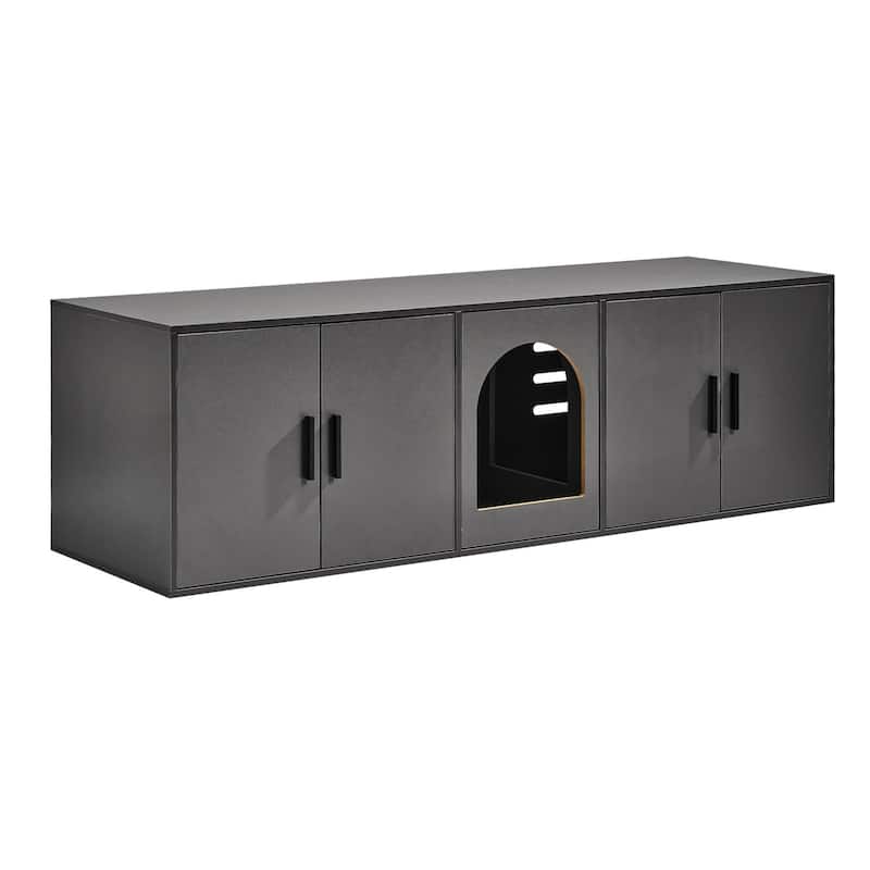 57.9" Black Cat Litter Box Enclosure Furniture Hidden with 5 Doors Suitable for Any Room
