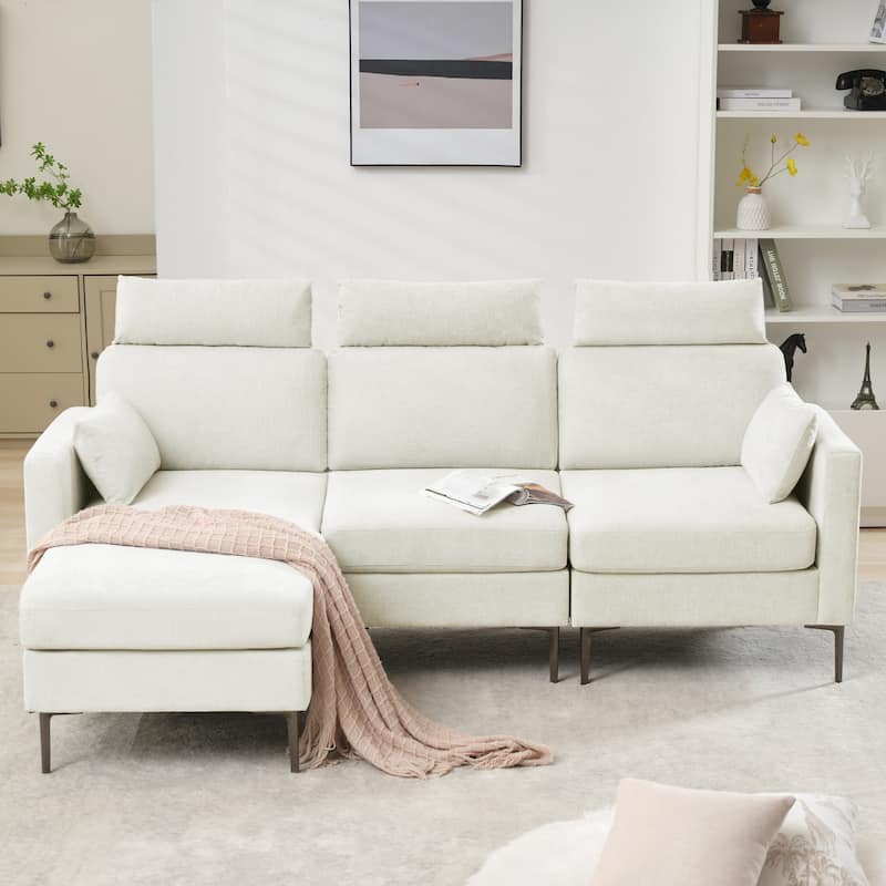 89" Chenille Sectional Sofa Couch With Extra Wide Chaise For Livingroom