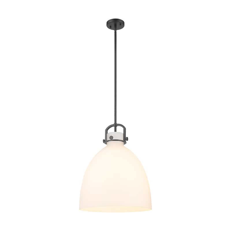 Innovations Lighting Newton Bell - 1 Light 16" Stem Hung Pendant - Matte White/Matte Black