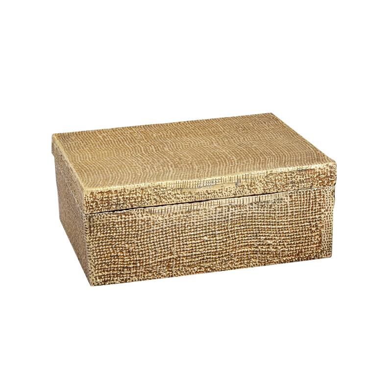 Atlas Linen Texture Square Aluminum Box - Small - Gold