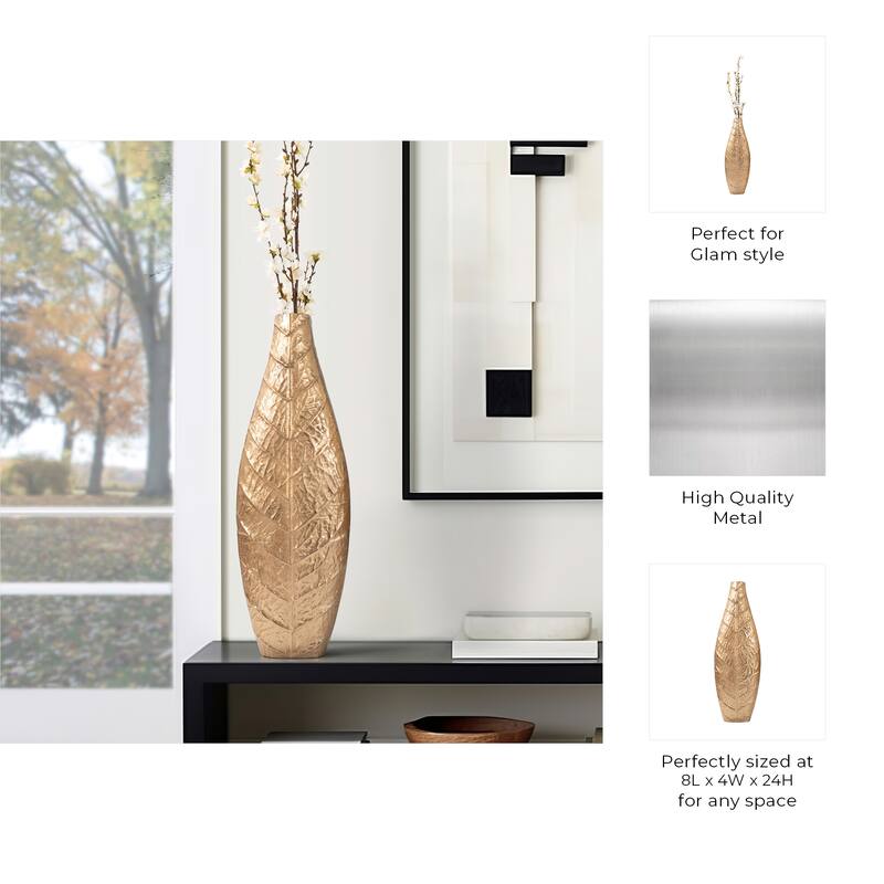 Metal Sleek Leaf Vase - Gold