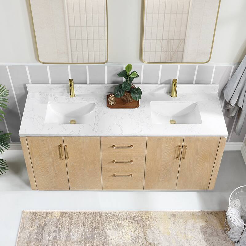 San Double Bath Vanity with Composite Stone Top and Mirror