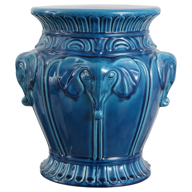Anita 18" Classic Vintage Ceramic Indoor/Outdoor 4-Elephant Garden Stool, By