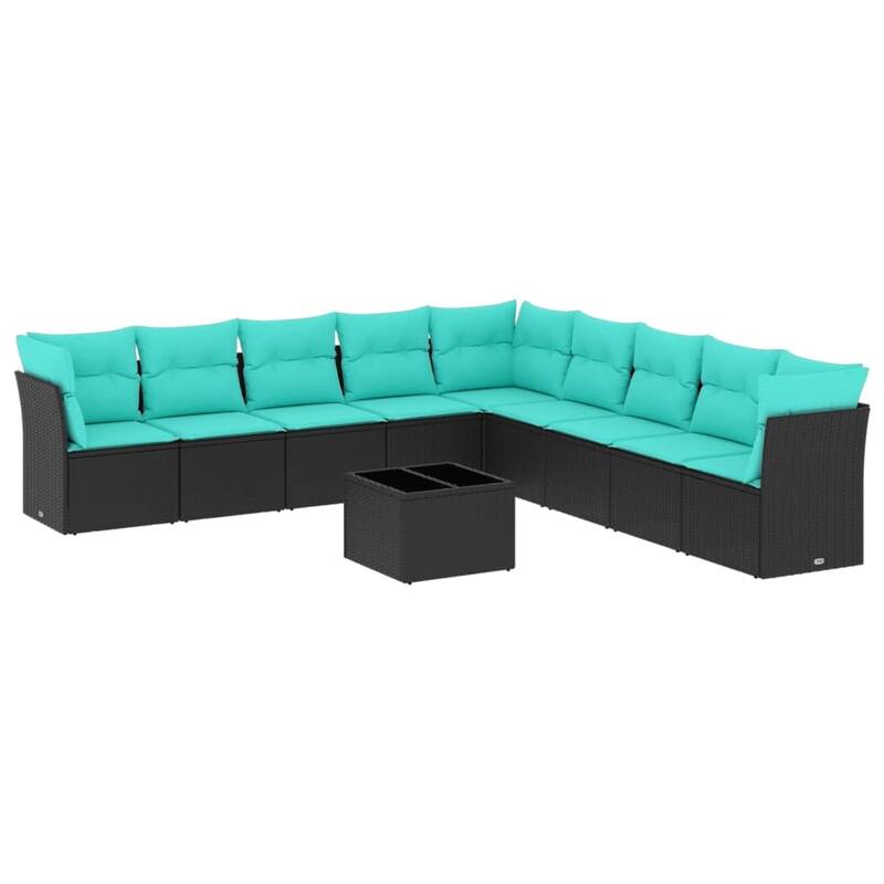 vidaXL 9 Piece Patio Sofa Set with Cushions Black Poly Rattan
