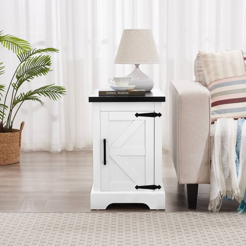 Farmhouse end table Nightstand Rectangular Farmhouse End Table with Barn Door