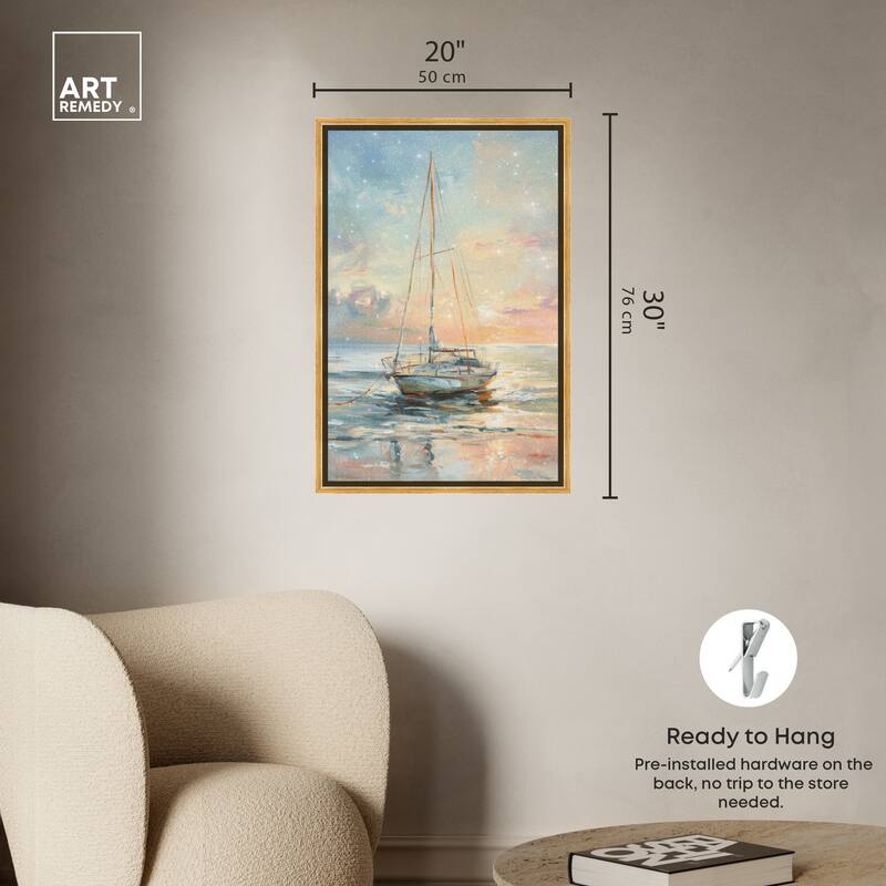 Art Remedy Boat On The Shore Framed Sailing 1 Piece Canvas Wall Art