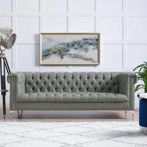 Manchester PU Leather Sofa Button Tufted Nail-head Trim with Y-legs