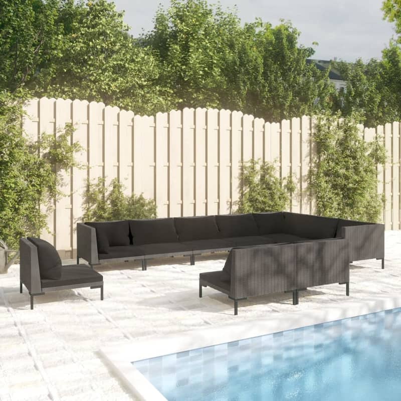 vidaXL Patio Lounge Set Outdoor Sectional Corner Sofa Poly Rattan Dark Grey - 27.6" x 27.6" x 24"