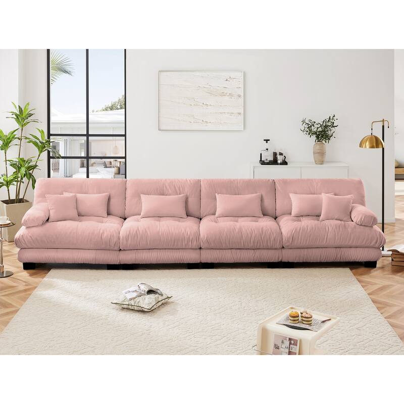 Free Combination Modular Chenille Sectional Sofa Comfy Cloud Couch for Living Room - 4 Seats - Pink