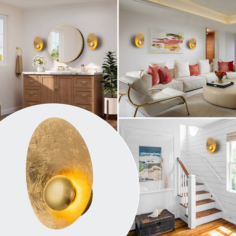 Gold Iron LED Wall Sconce with Interior Gold Leaf Finish Dimmable