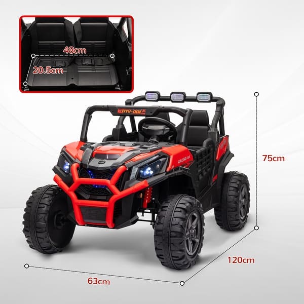 dimension image slide 1 of 2, Kids 24V Electric Ride-On Car with Dual Motors, Two Seats, Adjustable Speeds, Remote & Suspension - Red