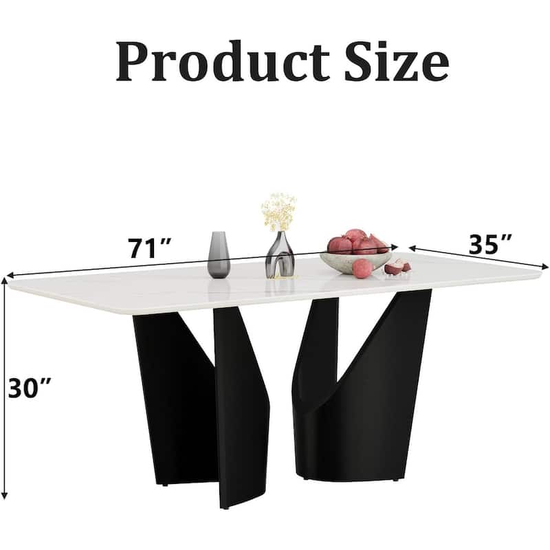 71 inch White Sintered Stone Dining Table with Black Base