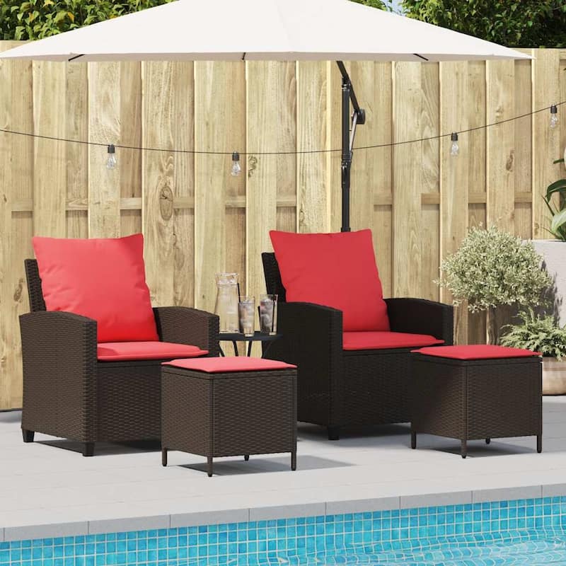 vidaXL 4 Piece Patio Sofa Set with Cushions Black/Brown Poly Rattan - 25.2" x 28.1" x 31.1" - Brown Red
