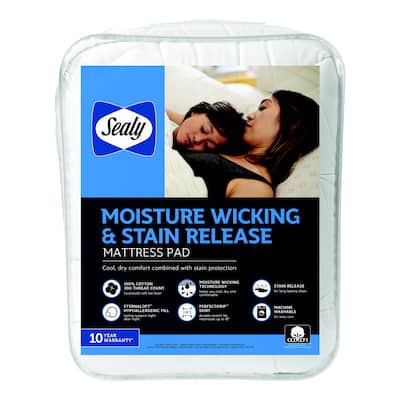 Sealy Cotton Moisture Wicking and Stain Release Mattress Pad - White