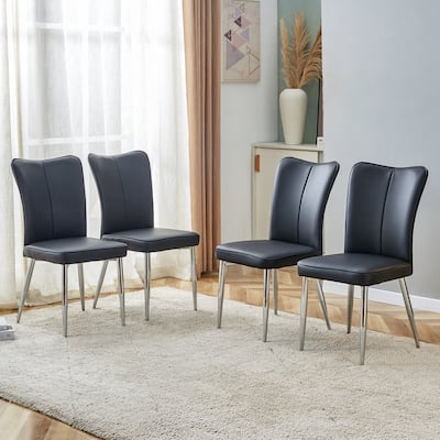 Leather Upholstered Dining Chair Curved Back Lounge Chair, Set of 4