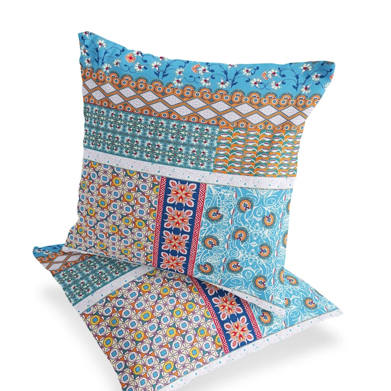 HomeRoots Set of Two 16" X 16" Blue and White Blown Seam Floral Indoor Outdoor Throw Pillow - 16.00' X '16.00' X '5.00