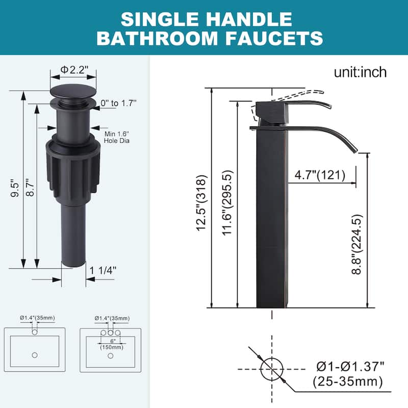 WOWOW Single Handle Single Hole Waterfall Bathroom Vessel Faucet