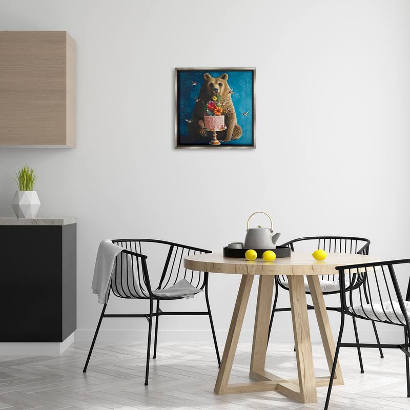 Stupell Bear with Sweet Dessert Cake Framed Floater Canvas Wall Art Design By Heather Gauthier