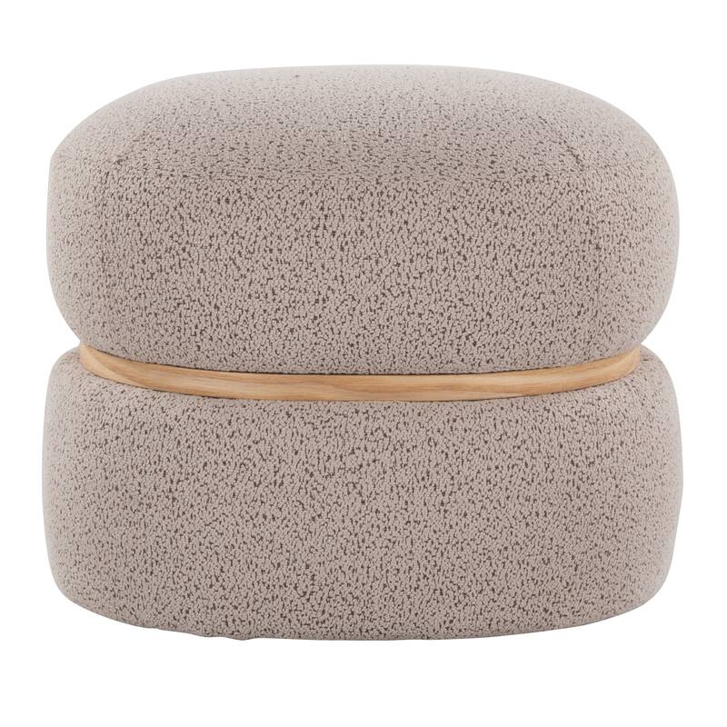 Cinch Contemporary Pouf Ottoman in Fabric and Natural Wood by LumiSource - Beige