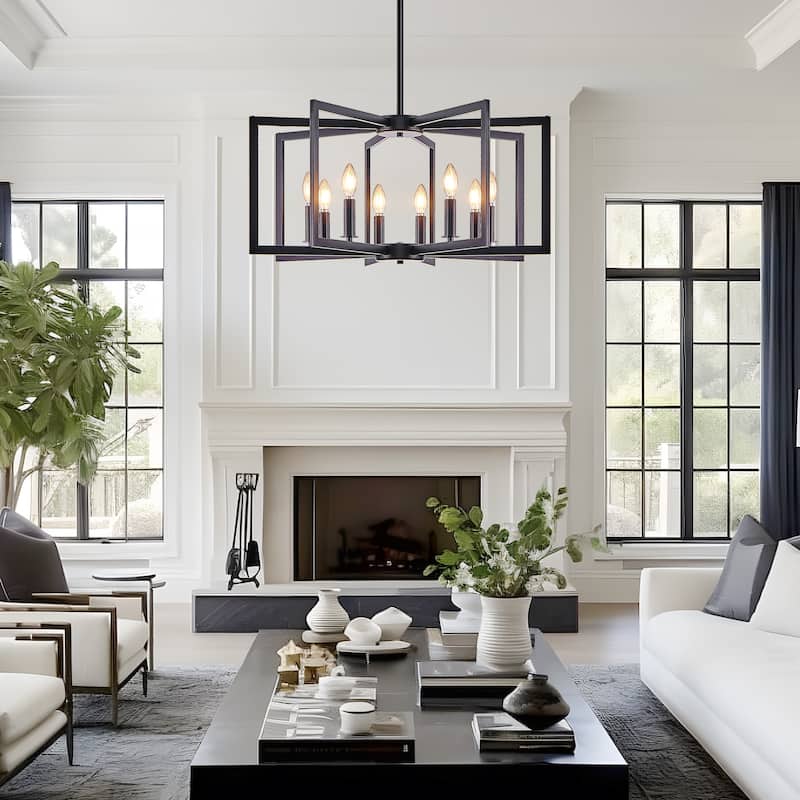 27" 8-Light Black Geometric Chandelier - Industrial - Living Kitchen (Bulb Not Included)